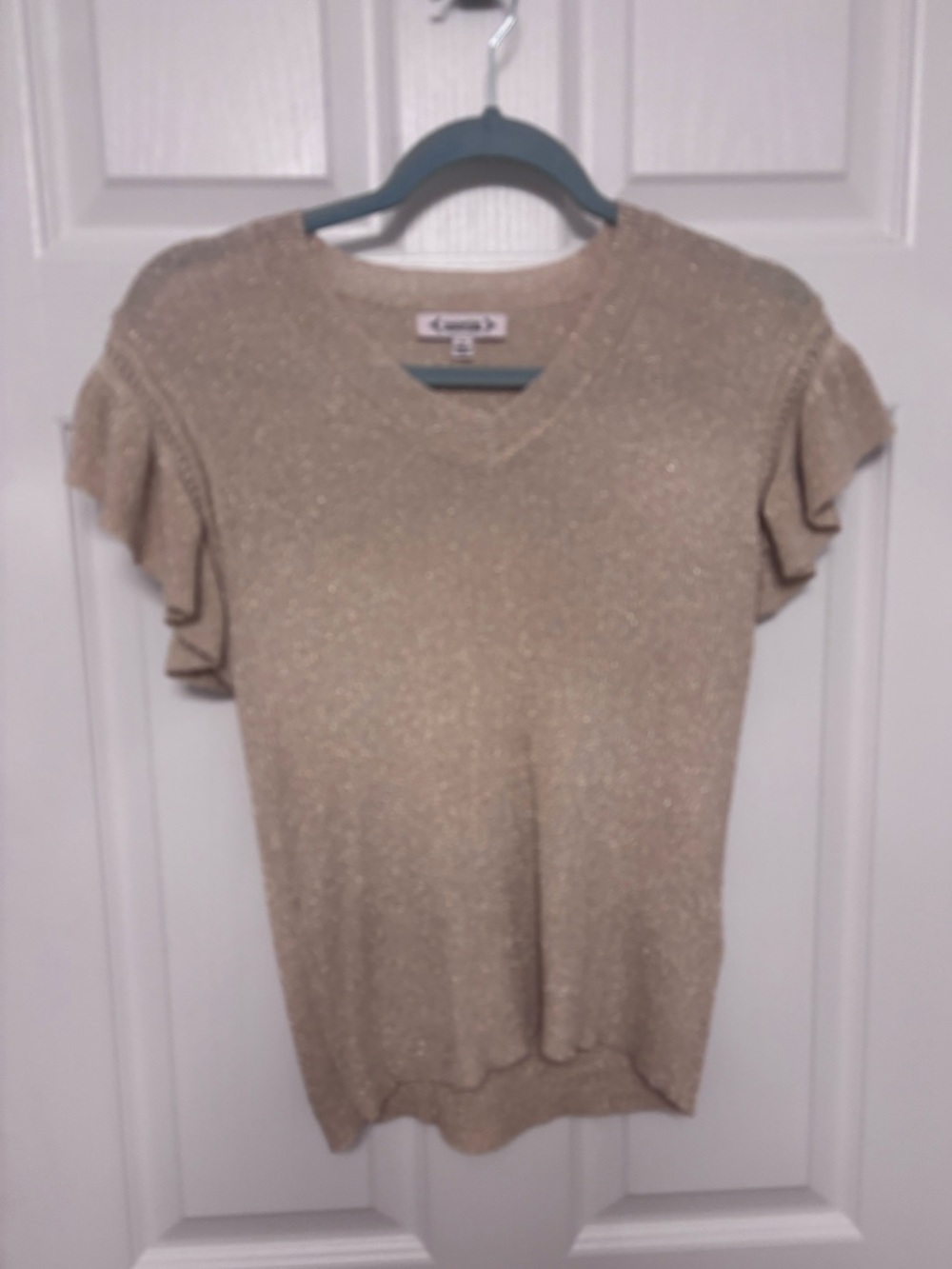 Nanette Lepore Metallic Champagne Ruffle Sleeve Top